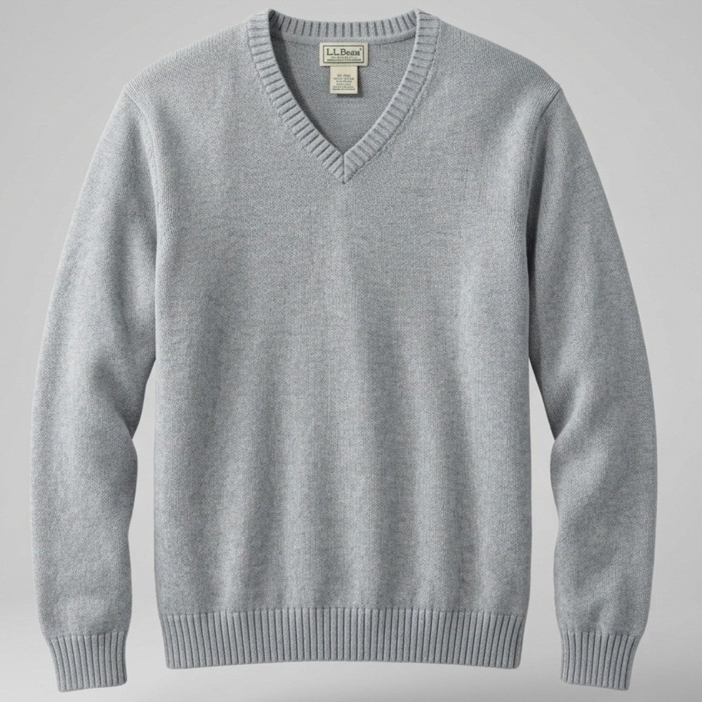 LL Bean V-Neck Sweater Mens XXL Tall Gray Cotton‎ Knit Classic Layering Pullover